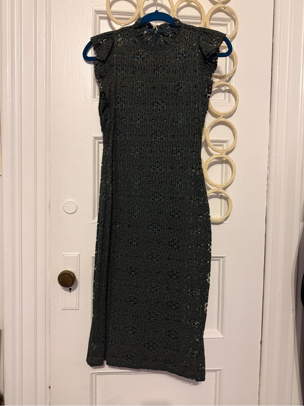 Zara Lace Midi Dress in Dark Forest Green with Lining, size small